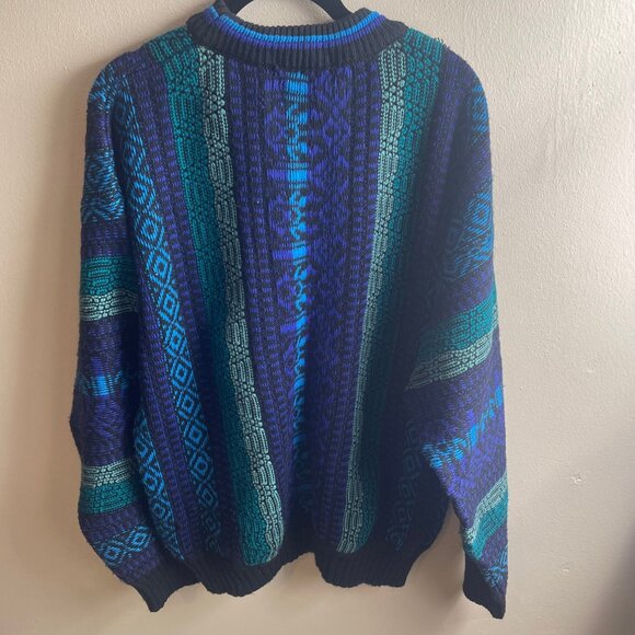 80s Expressions International Sweater Men Large Blue Chunky Grandpa Colorful X - Picture 9 of 10